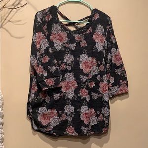 Charcoal floral soft 3/4 sleeve thin sweater